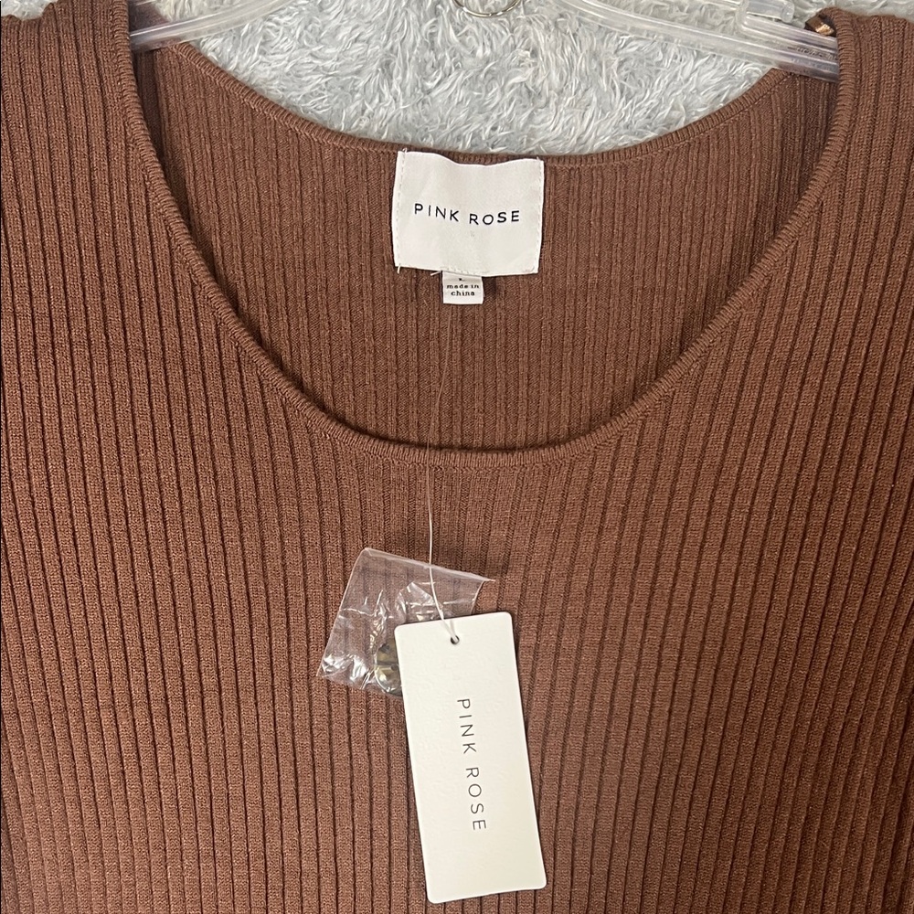 Pink Rose Brown Long Sleeve Dress with Button Detail - Picture 4 of 10